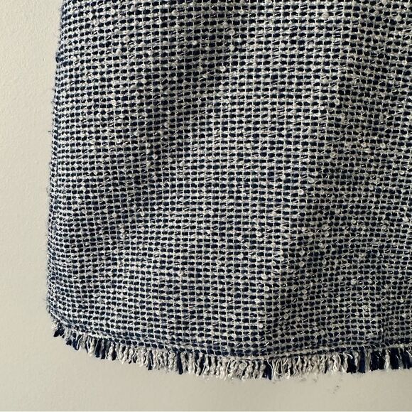Nwot-Banana Republic-Navy Blue & Cream Tweed With Silver Metallic Skirt - Picture 7 of 9